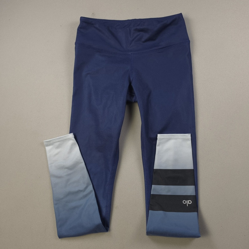 Alo Yoga Airbrush Ombre Leggings Women's XS Navy Blue Gray Gradient Stripes Gym